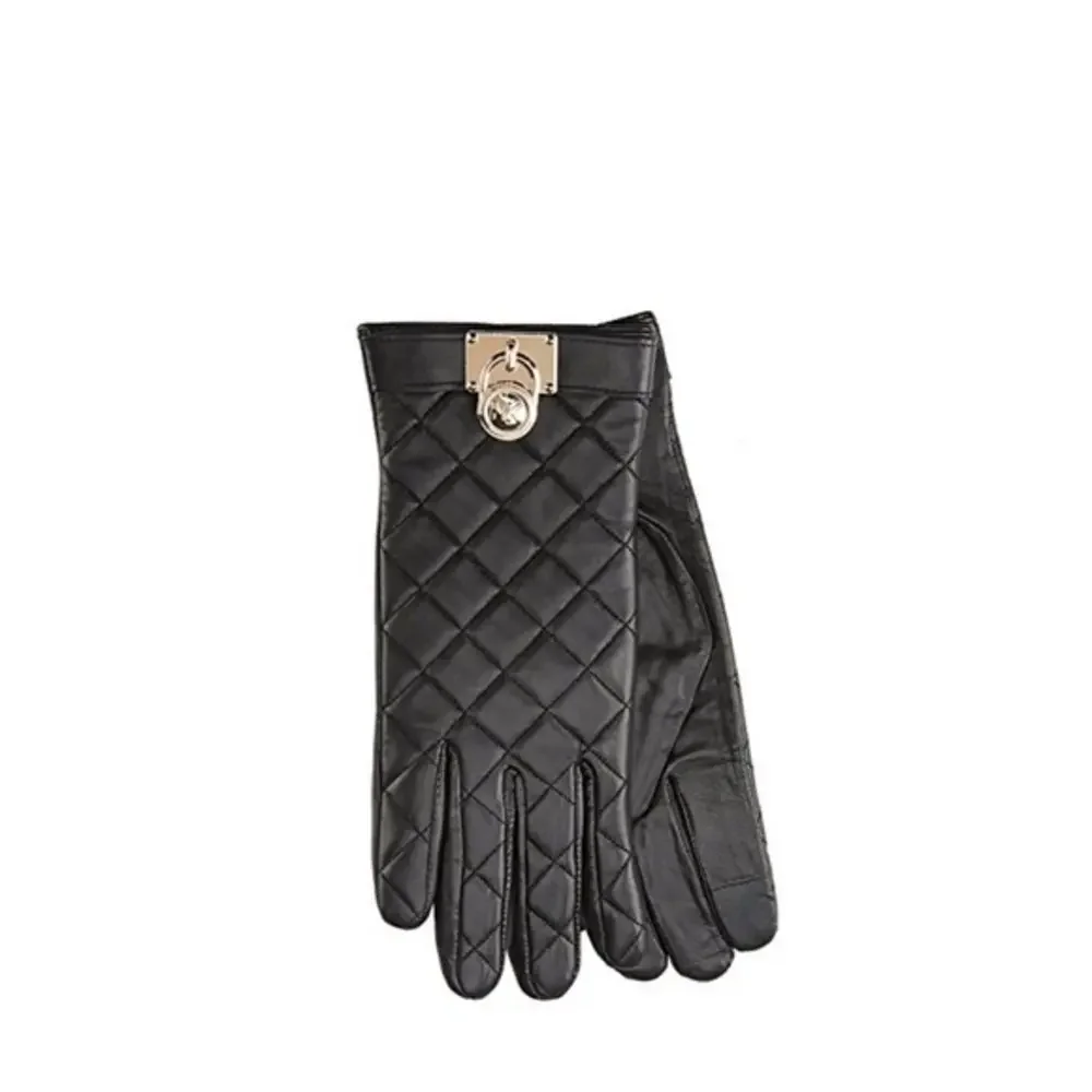 Michael Kors Quilted Hamilton Lock Black 100% Leather‎ Tech Smart Gloves XS